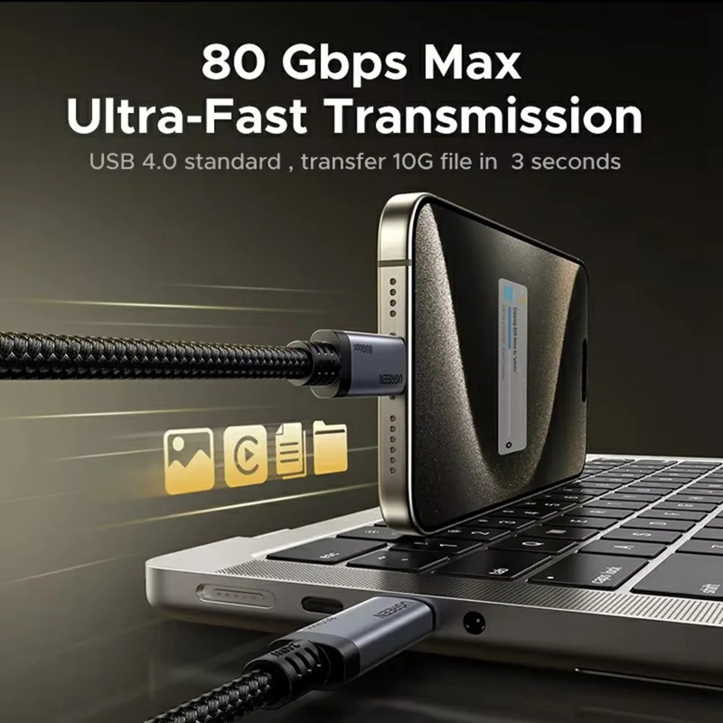 UGREEN L706 65383 1 m Carga Rápida PD 240 W 80 Gbps USB4 Gen4 Cable de Datos USB-C a USB-C con Salida de Vídeo 16 K / 60 Hz