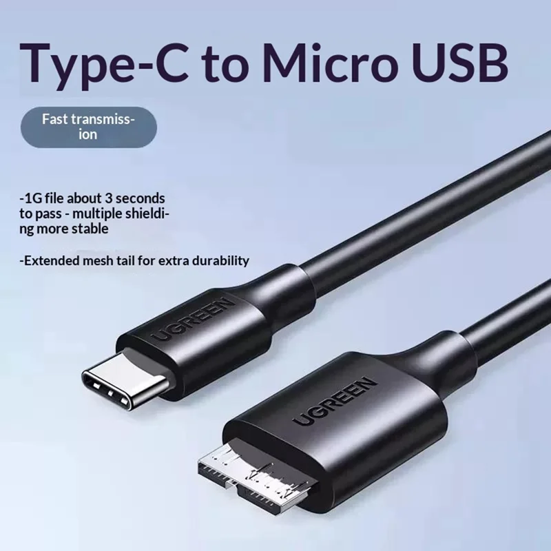 UGREEN 90996 50cm Type-C to Micro-B USB 3.0 Cable 3A Fast Charging 5Gbps Data Transfer Wire for External Hard Drive - Black