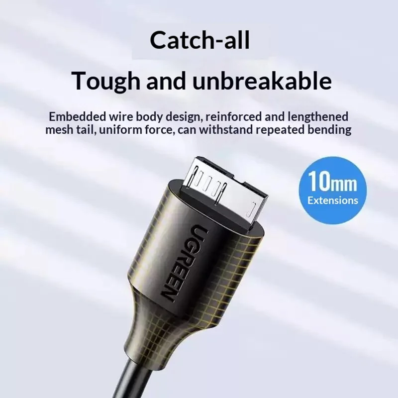 UGREEN 90996 50cm Type-C to Micro-B USB 3.0 Cable 3A Fast Charging 5Gbps Data Transfer Wire for External Hard Drive - Black