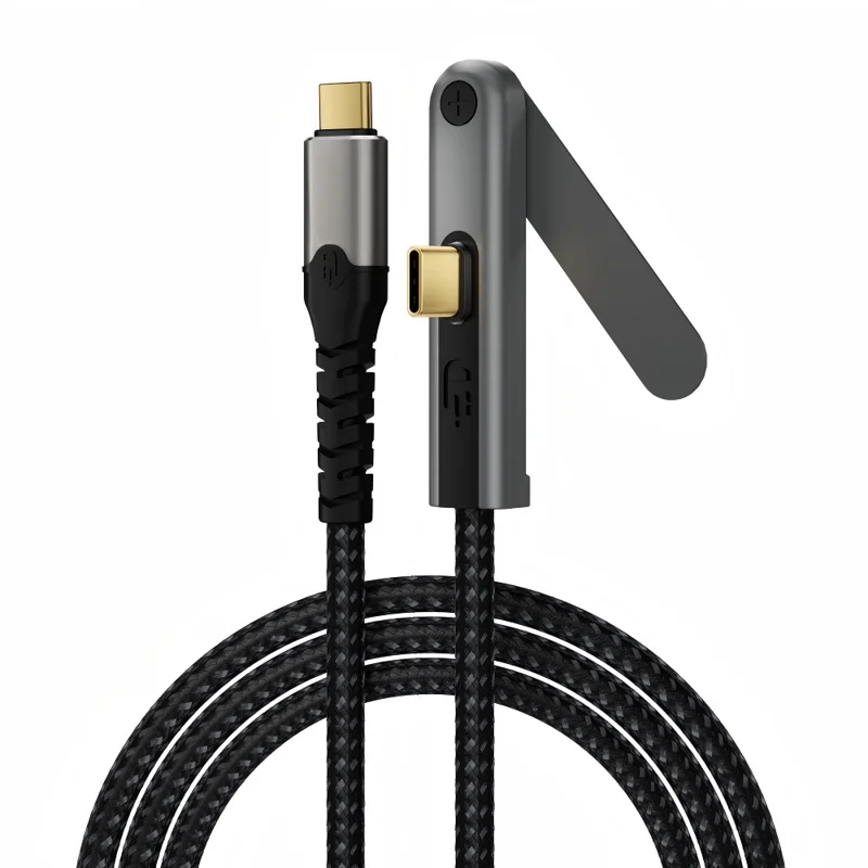 Kabel USB-C 3.2 2 m z składaną podstawką, 4K/60 Hz, szybkie przesyłanie danych 20 Gbps, szybkie ładowanie PD 100 W, przewód do telefonu, tabletu – Czarny