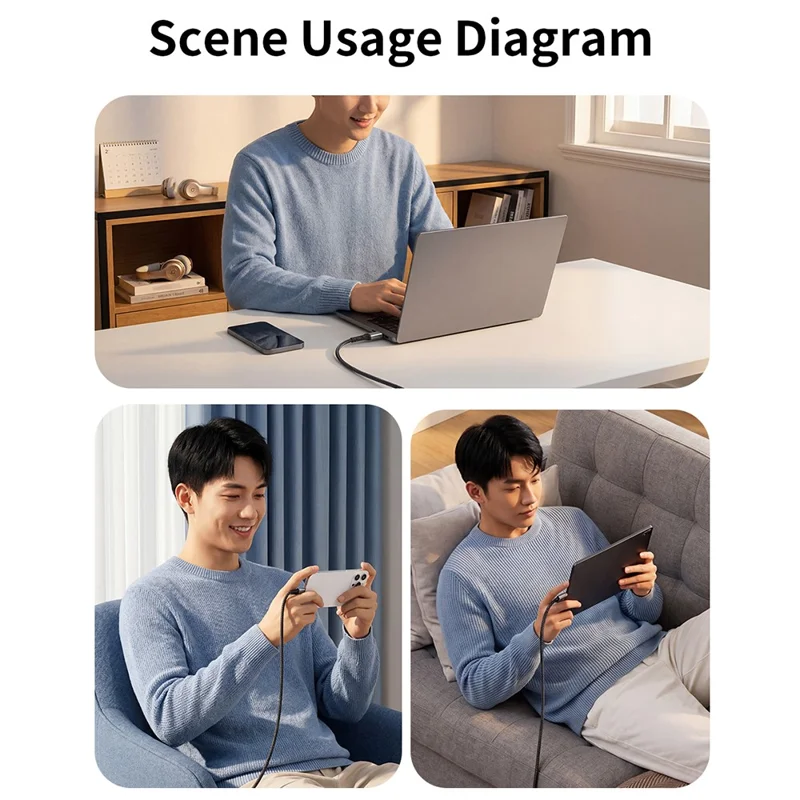 Kabel USB-C 3.2 2 m z składaną podstawką, 4K/60 Hz, szybkie przesyłanie danych 20 Gbps, szybkie ładowanie PD 100 W, przewód do telefonu, tabletu – Czarny