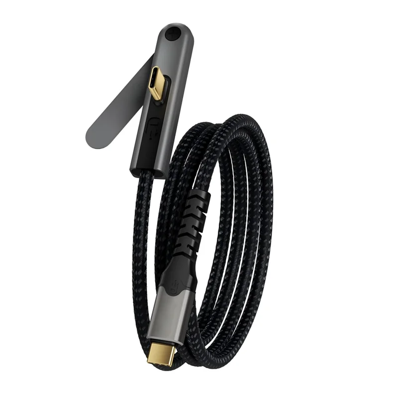 Kabel USB-C 3.2 2 m z składaną podstawką, 4K/60 Hz, szybkie przesyłanie danych 20 Gbps, szybkie ładowanie PD 100 W, przewód do telefonu, tabletu – Czarny