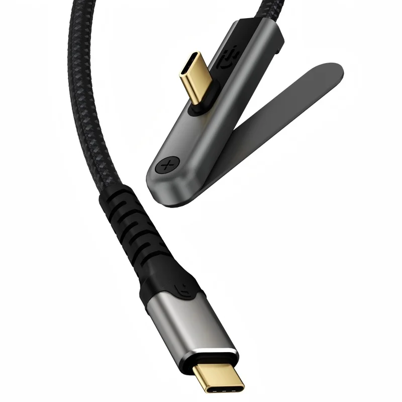 Kabel USB-C 3.2 2 m z składaną podstawką, 4K/60 Hz, szybkie przesyłanie danych 20 Gbps, szybkie ładowanie PD 100 W, przewód do telefonu, tabletu – Czarny
