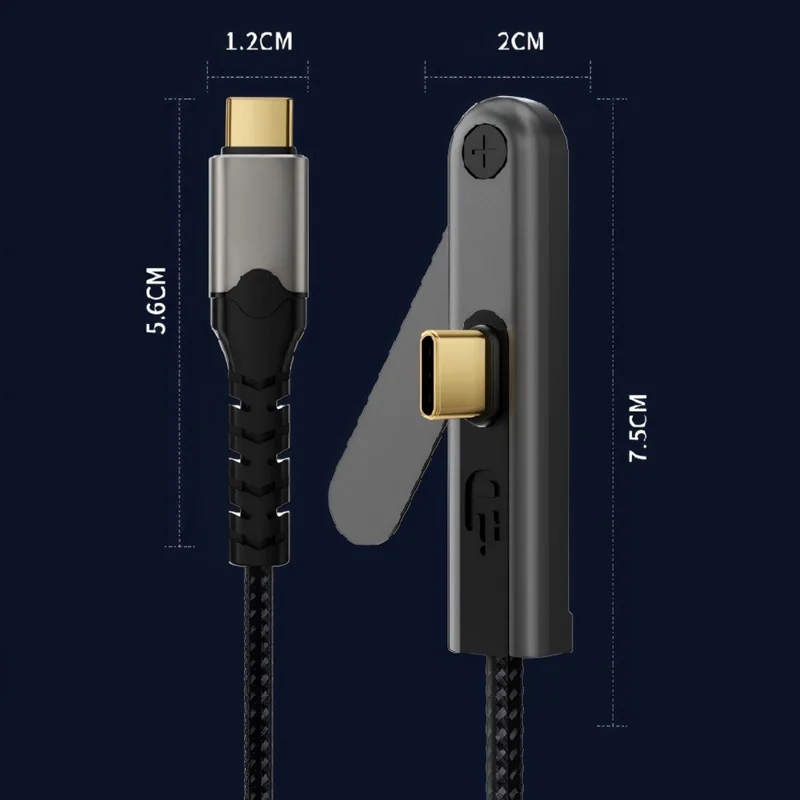 Kabel USB-C 3.2 2 m z składaną podstawką, 4K/60 Hz, szybkie przesyłanie danych 20 Gbps, szybkie ładowanie PD 100 W, przewód do telefonu, tabletu – Czarny