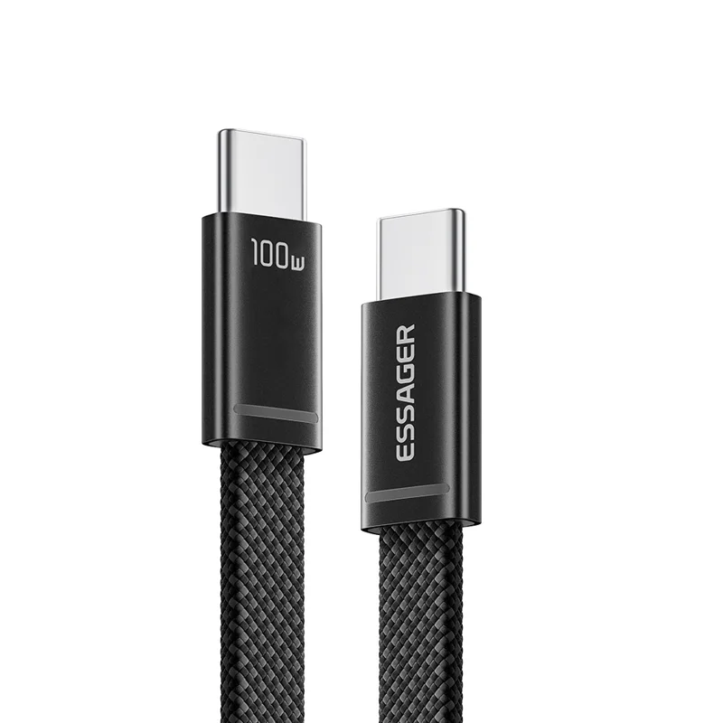 ESSAGER ES-X85 0,25 m Cabo USB-C para USB-C Carregamento Rápido PD 100 W Cabo de Dados para Transferência 480 Mbps - Preto
