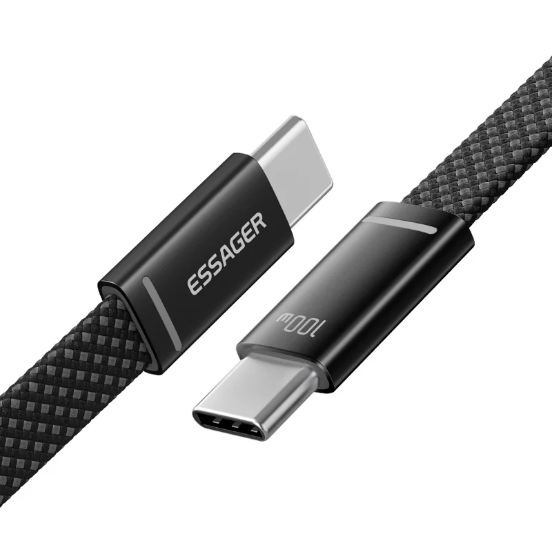 ESSAGER ES-X85 0,25 m Cabo USB-C para USB-C Carregamento Rápido PD 100 W Cabo de Dados para Transferência 480 Mbps - Preto