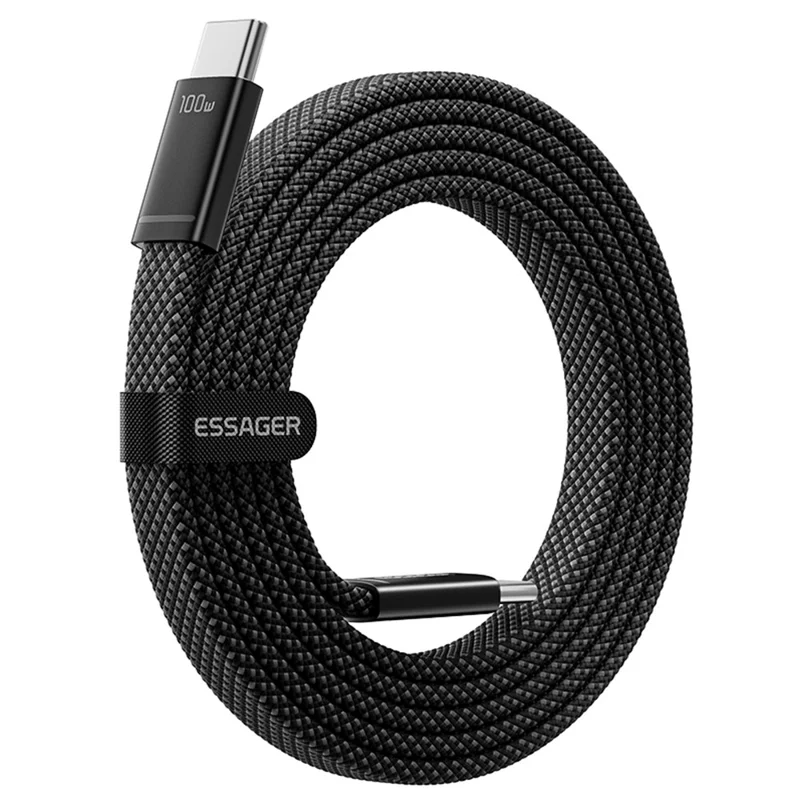 ESSAGER ES-X85 0,25 m Cabo USB-C para USB-C Carregamento Rápido PD 100 W Cabo de Dados para Transferência 480 Mbps - Preto