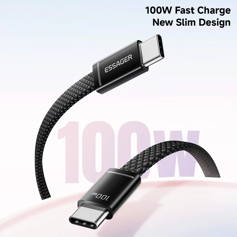ESSAGER ES-X85 1m USB-C to USB-C Cable 100W PD Fast Charging 480Mbps Transfer Data Cable - Black