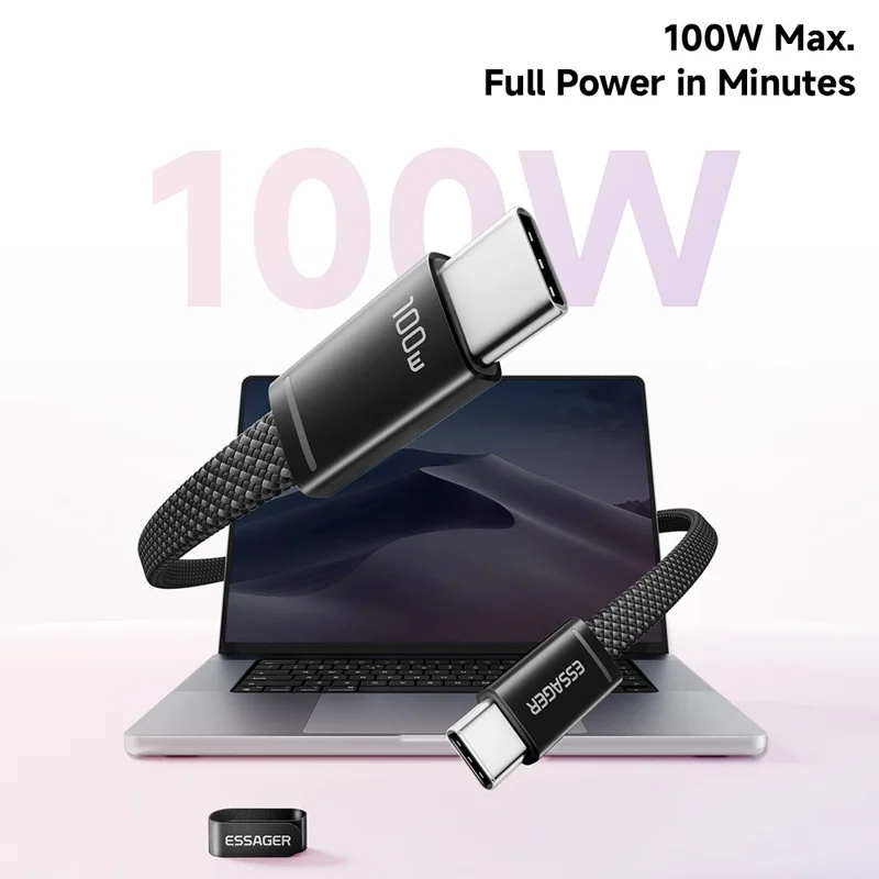 ESSAGER ES-X85 1m USB-C to USB-C Cable 100W PD Fast Charging 480Mbps Transfer Data Cable - Black