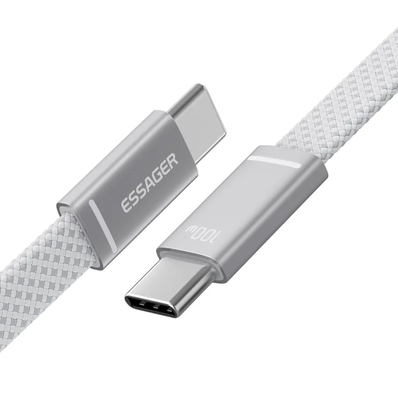 ESSAGER ES-X85 1m USB-C to USB-C Cable 100W PD Fast Charging 480Mbps Transfer Data Cable - White