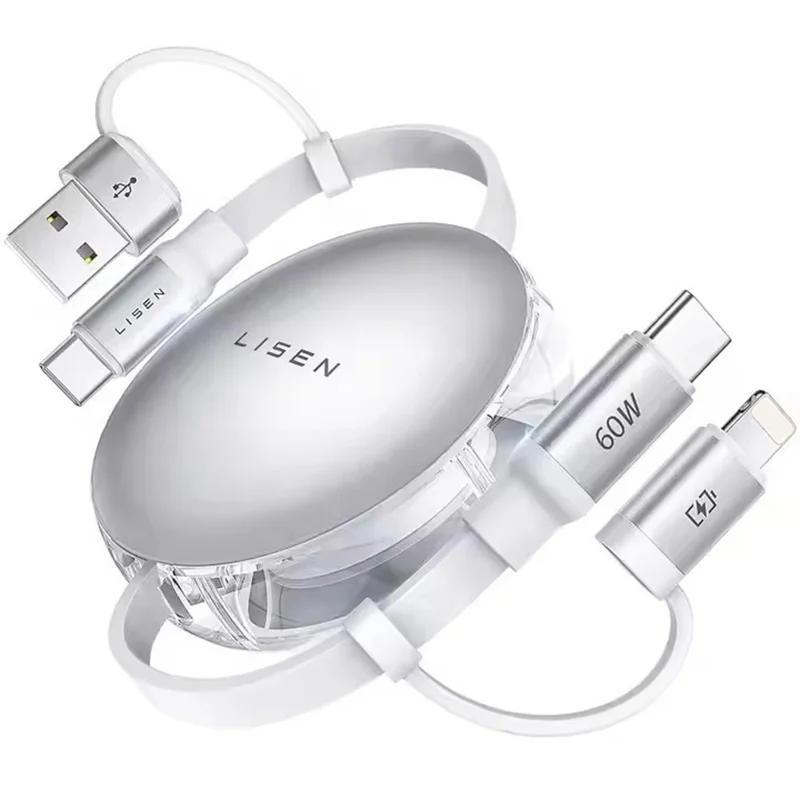 LISEN 5-в-1, съемный зарядный кабель 60 Вт, USB-C / USB-A / iP (5-14), многофункциональный кабель для iPhone 17 / 16 / 15 / 14 / 13 / 12 / 11 Pro / Max Galaxy S26 / S25 / S24 / iPad Pro / Air MacBook