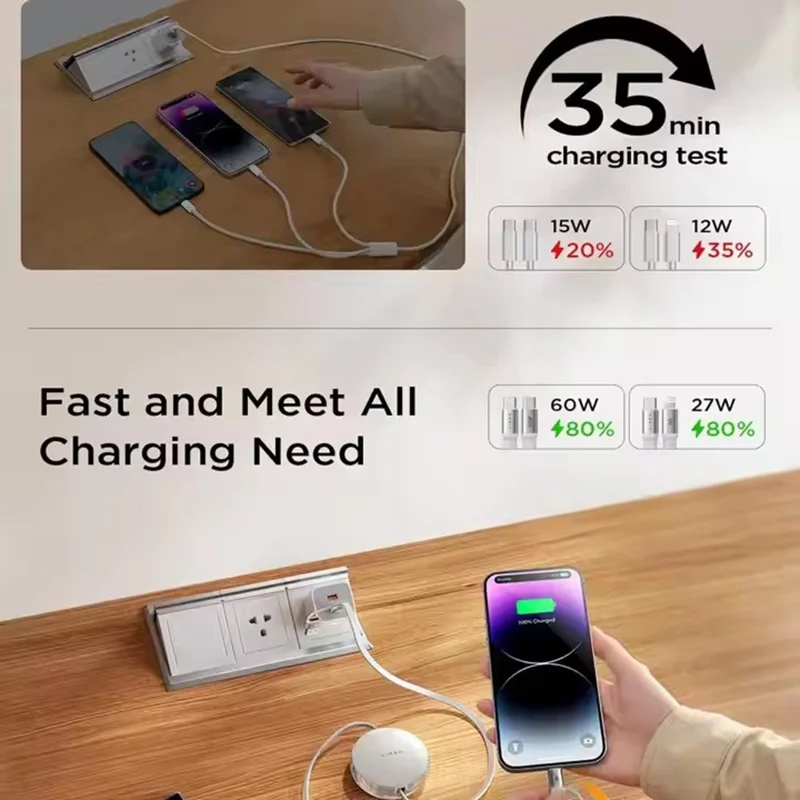 LISEN 5-в-1, съемный зарядный кабель 60 Вт, USB-C / USB-A / iP (5-14), многофункциональный кабель для iPhone 17 / 16 / 15 / 14 / 13 / 12 / 11 Pro / Max Galaxy S26 / S25 / S24 / iPad Pro / Air MacBook