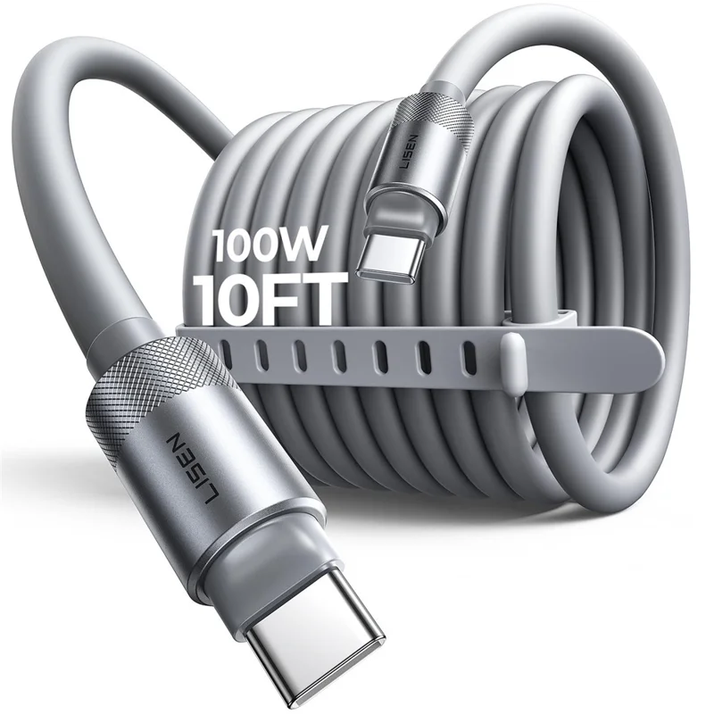 LISEN 3m 240W USB-C to USB-C Cable Silicone Fast Charging Date Cord for iPhone 17 Pro  /  16  /  15  /  Samsung S26  /  MacBook Pro - Grey