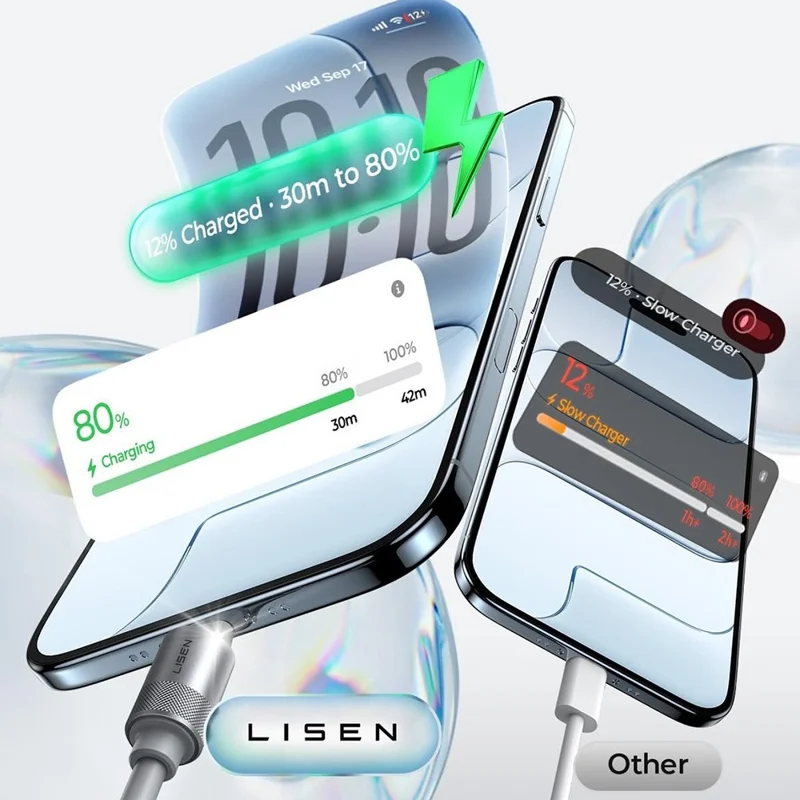 LISEN 3m 240W USB-C to USB-C Cable Silicone Fast Charging Date Cord for iPhone 17 Pro  /  16  /  15  /  Samsung S26  /  MacBook Pro - Grey