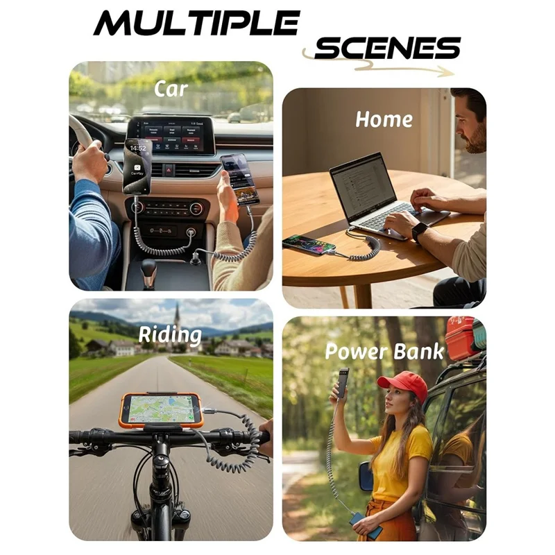 LISEN L114 2Pcs 1.5m USB-A to USB-C Coiled Cable Stable Charging CarPlay High Speed Data Cable for Car - Grey