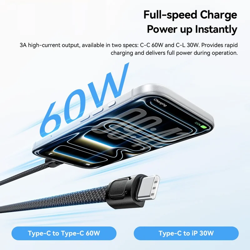 ESSAGER ES-X84 0,3 m Kabel do ładowania z zawieszką 2-w-1 Kabel typu Type-C do Type-C 60 W szybkie ładowanie, opłatka z żyłką – Czarny