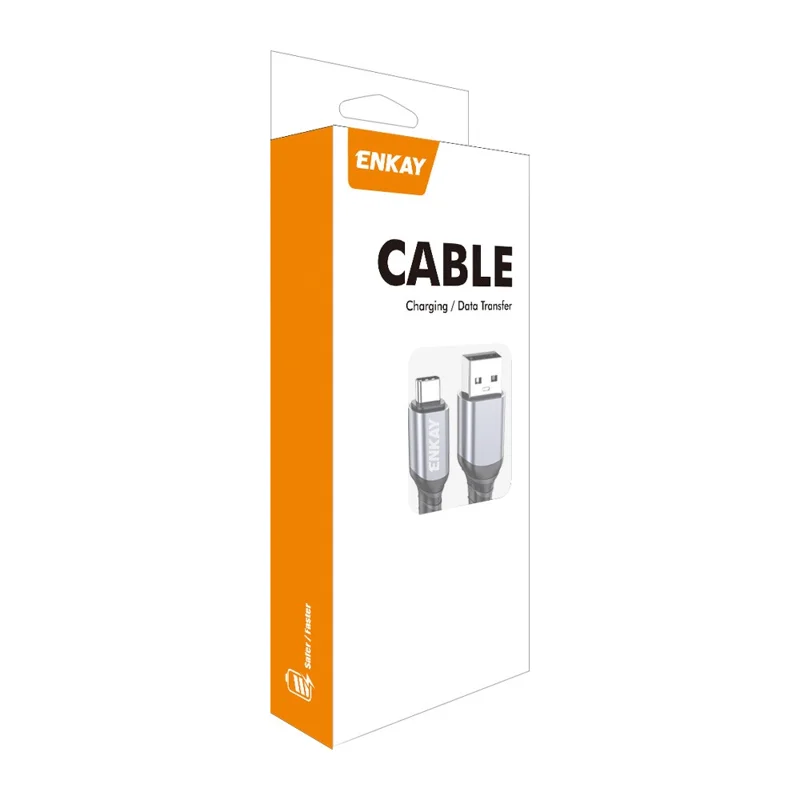ENKAY 0,5 m Kabel USB 3.2 do typu C, szybkie ładowanie 60 W, transfer danych 10 Gbps, pleciona linka do telefonu PC – szary