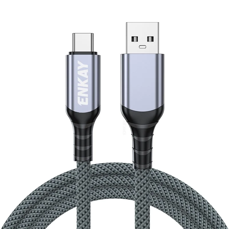 ENKAY 1m USB 3.2 to Type-C Cable 60W Fast Charging 10Gbps High Speed Braided Data Cable - Grey