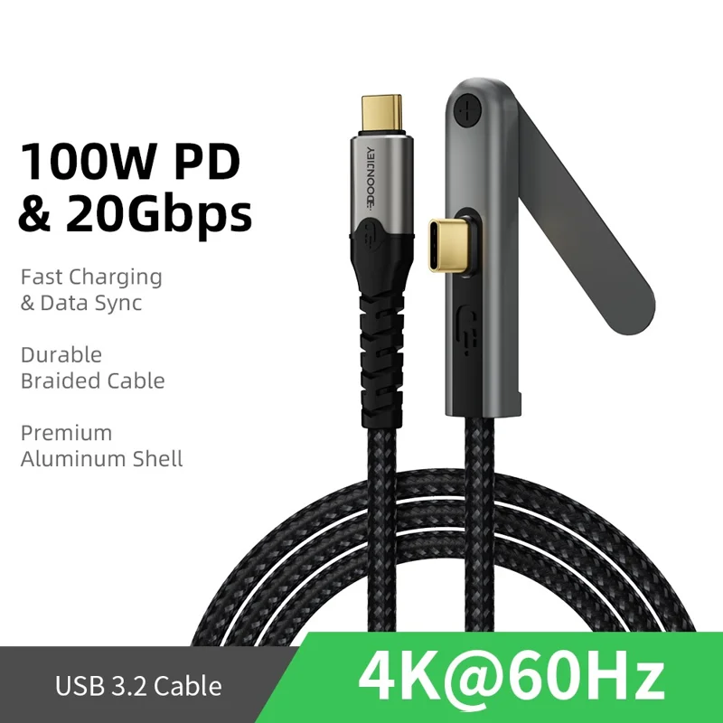 Câble USB-C vers USB-C DOONJIEY 2 m, charge rapide PD 100 W, câble de données 4K / 60 Hz 20 Gbps avec support téléphonique