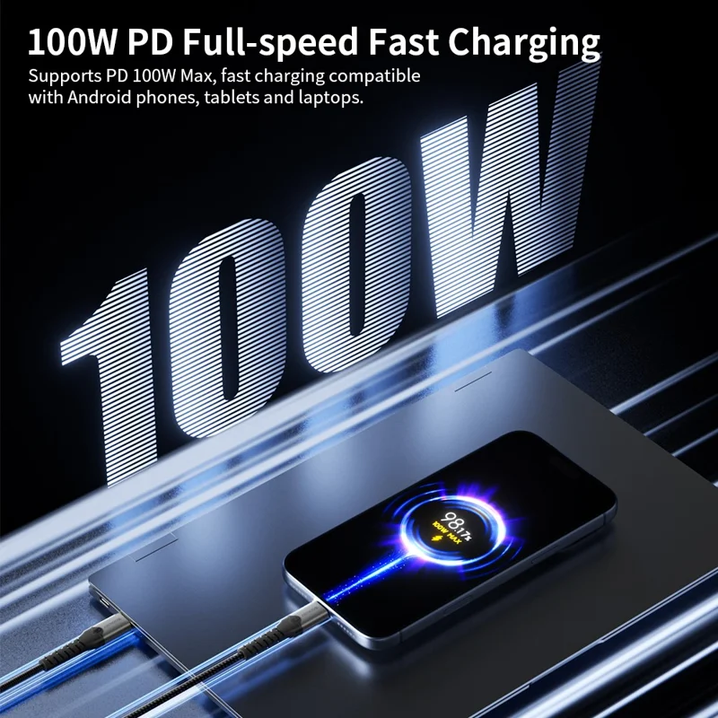 Câble USB-C vers USB-C DOONJIEY 2 m, charge rapide PD 100 W, câble de données 4K / 60 Hz 20 Gbps avec support téléphonique