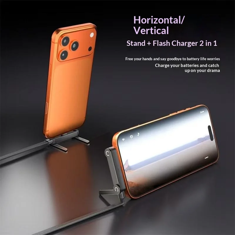 D04 1.5m 65W USB-A to Type-C Cable Phone Stand Fast Charging Cord for iPhone 15  /  16  /  17  /  Android Gaming - Orange