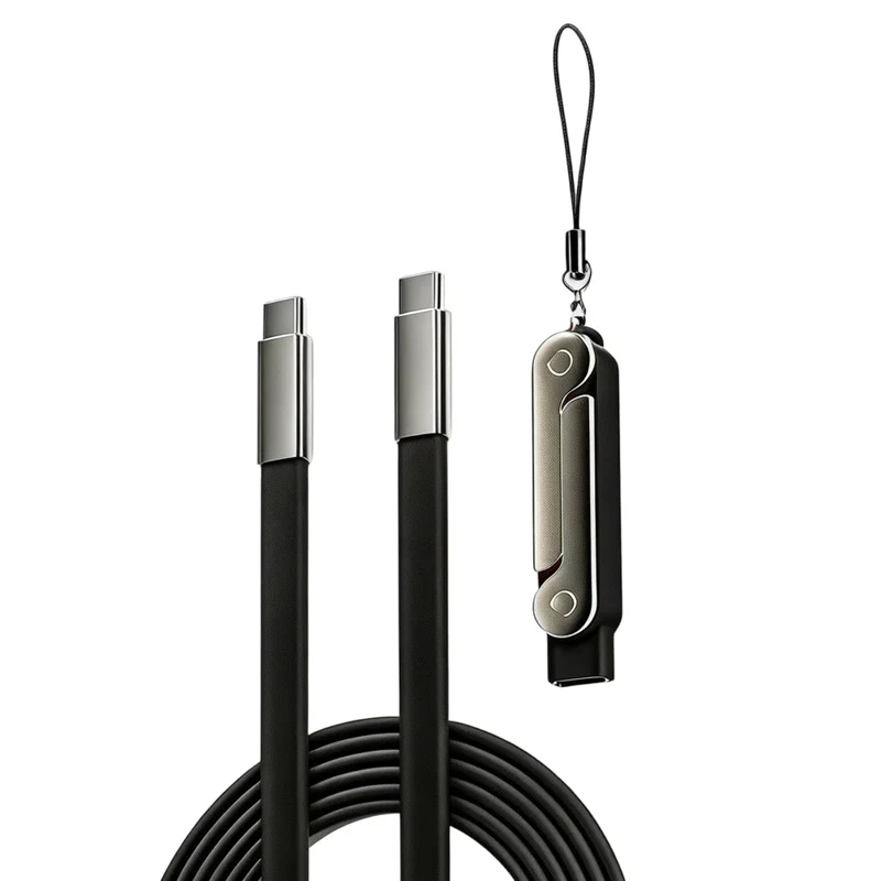 D03 240W Phone Stand Cable Adapter with 2m USB-C to USB-C Cable for iPhone 15  /  17 Type-C Fast Charging Cable Converter - Black