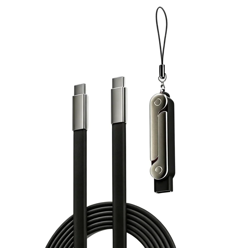 D02 240W Telefonholderkabeladapter med 1 m USB-C til USB-C kabel til iPhone 15 / 17 Type-C hurtigladekabelomformer - Sort