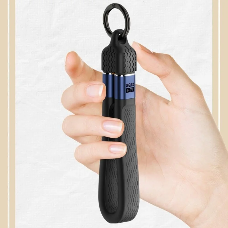 D24013 13.7cm USB4 Cable 240W PD Fast Charging 40Gbps 8K Video Transfer Keychain Design Type-C to Type-C Data Cord for Mac Mini Phone - Black