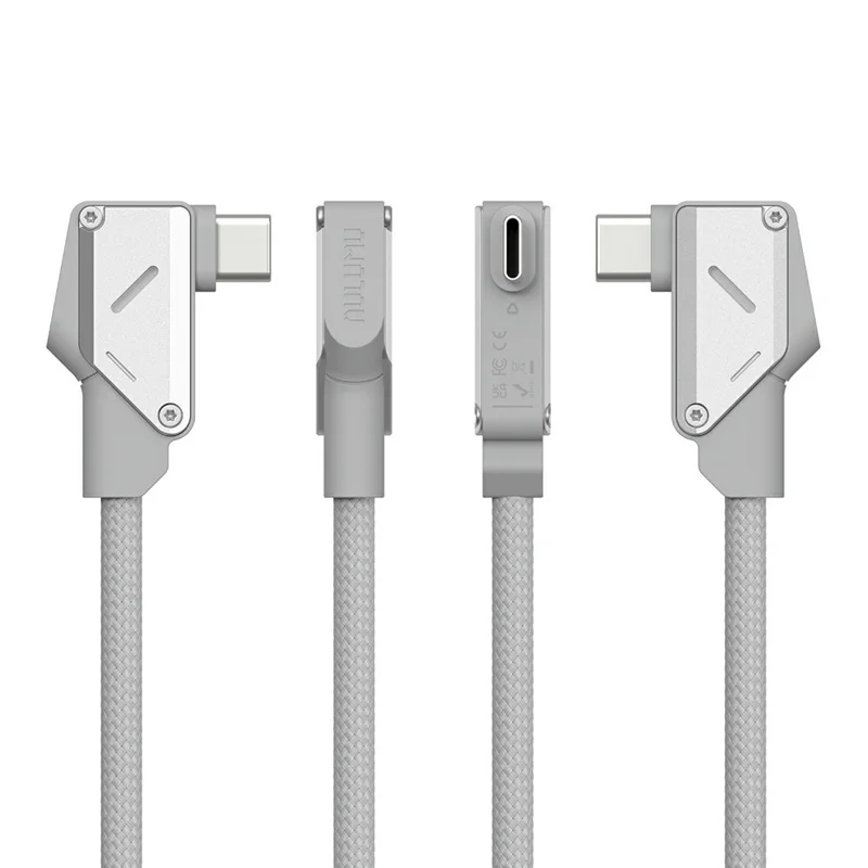 كابل AULUMU M07 بطول 2 متر و240 واط USB-C إلى USB-C، كابل شحن سريع، هيكل من سبائك الألمنيوم - فضي