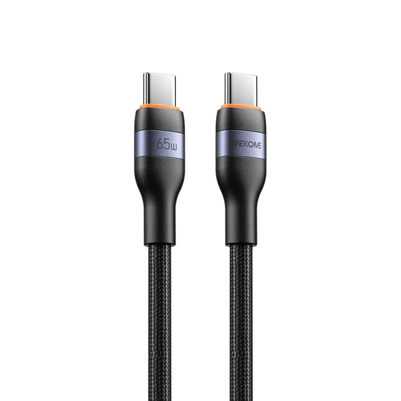 WEKOME WDC-C32 2m Type-C to Type-C Cable 65W PD Fast Charging Nylon Braided Cord 480Mbps Data Transfer - Black
