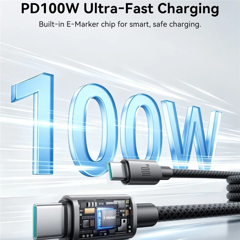 JOYROOM S-A65 1.2m Magnetic Self Winding Cable Type-C to Type-C PD 100W Fast Charging Data Cable - Black