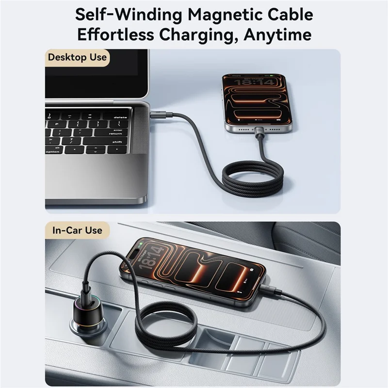 JOYROOM S-A65 1.2m Magnetic Self Winding Cable Type-C to Type-C PD 100W Fast Charging Data Cable - Black