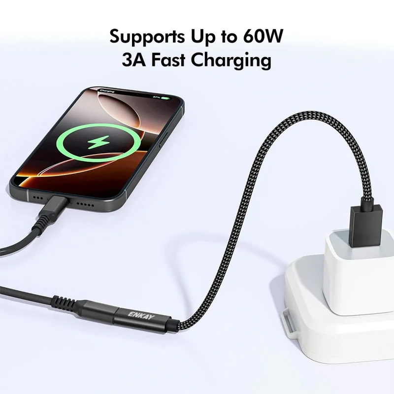 ENKAY ENK-AT136 15cm 10Gbps 60W USB 3.2 Type-C Female to USB-A Male Adapter Cable - Black