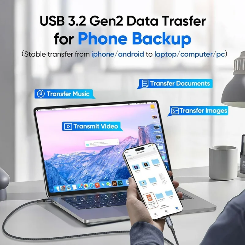 Cable ENKAY 1,5 m USB 3.2 Gen2 de USB-A a USB-C, 60 W de carga rápida, cable de datos de alta velocidad de 10 Gbps - Gris