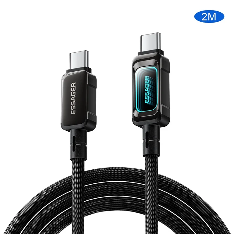 ESSAGER ES-X87 2m Type-C to Type-C Cable 100W Fast Charging Braided Data Cable - Black