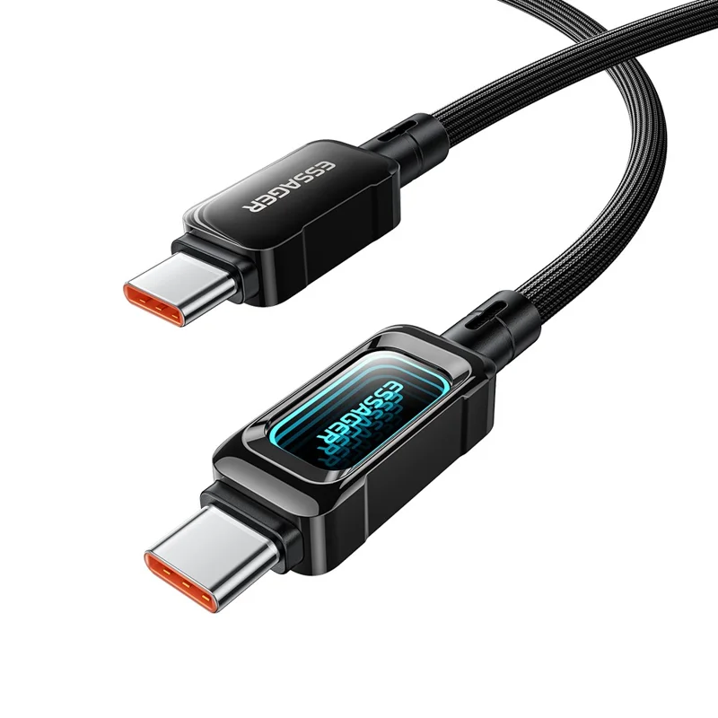 ESSAGER ES-X87 2m Type-C to Type-C Cable 100W Fast Charging Braided Data Cable - Black