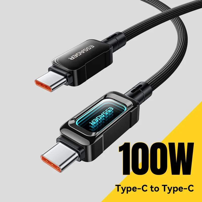 ESSAGER ES-X87 2m Type-C to Type-C Cable 100W Fast Charging Braided Data Cable - Black