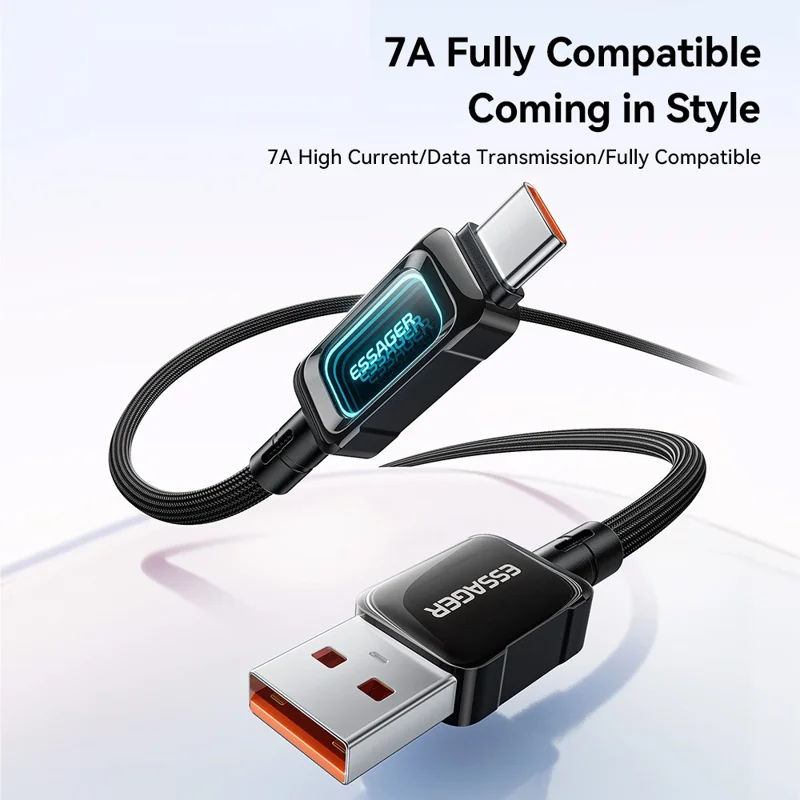 ESSAGER ES-X87 1m USB-A to Type-C Cable 7A Fast Charging 480Mbps Data Transfer Data Cord - Black