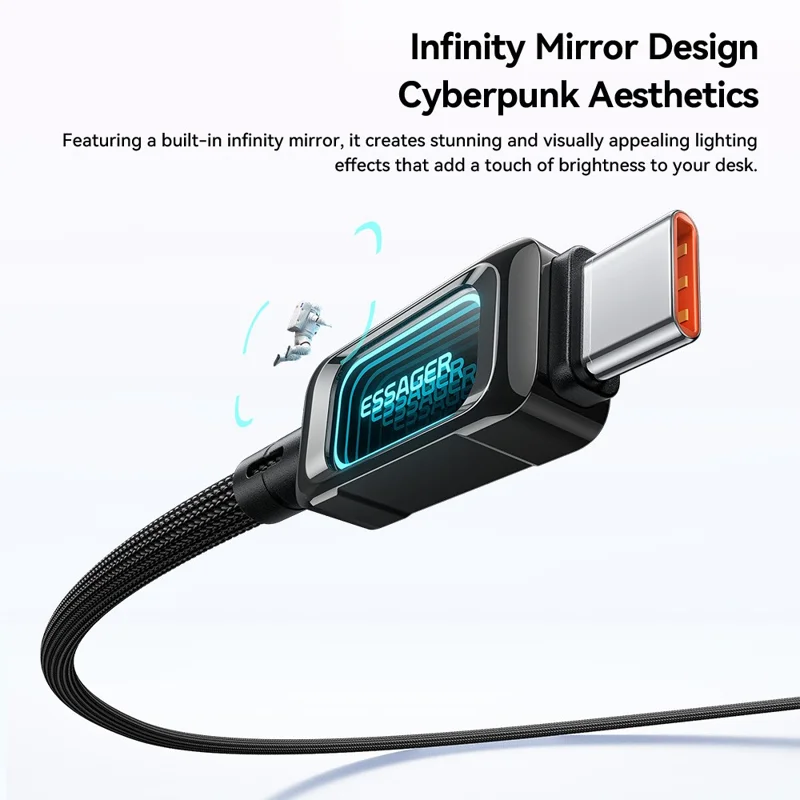 ESSAGER ES-X87 1m USB-A to Type-C Cable 7A Fast Charging 480Mbps Data Transfer Data Cord - Black