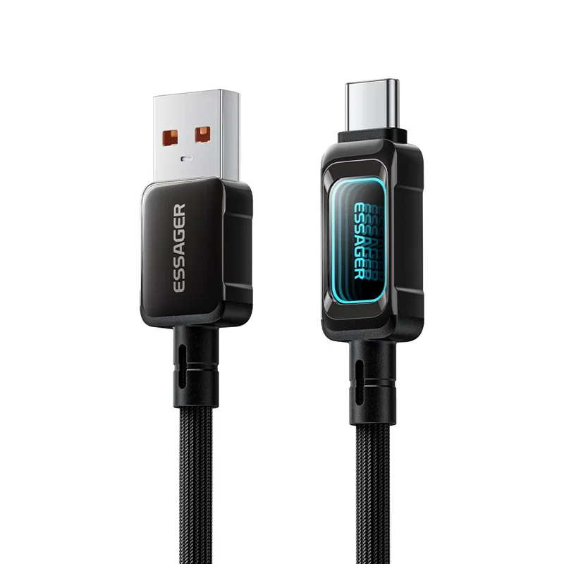 ESSAGER ES-X87 1m USB-A to Type-C Cable 7A Fast Charging 480Mbps Data Transfer Data Cord - Black