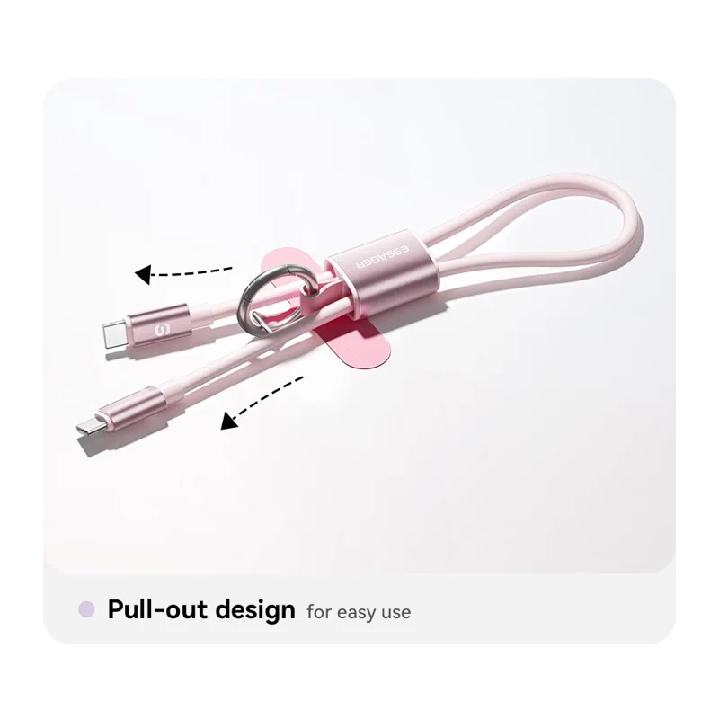 ESSAGER ES-X83 Type-C to Type-C 60W Lanyard Cable 2 in 1 Portable Charging Data Cable for Phone - Purple