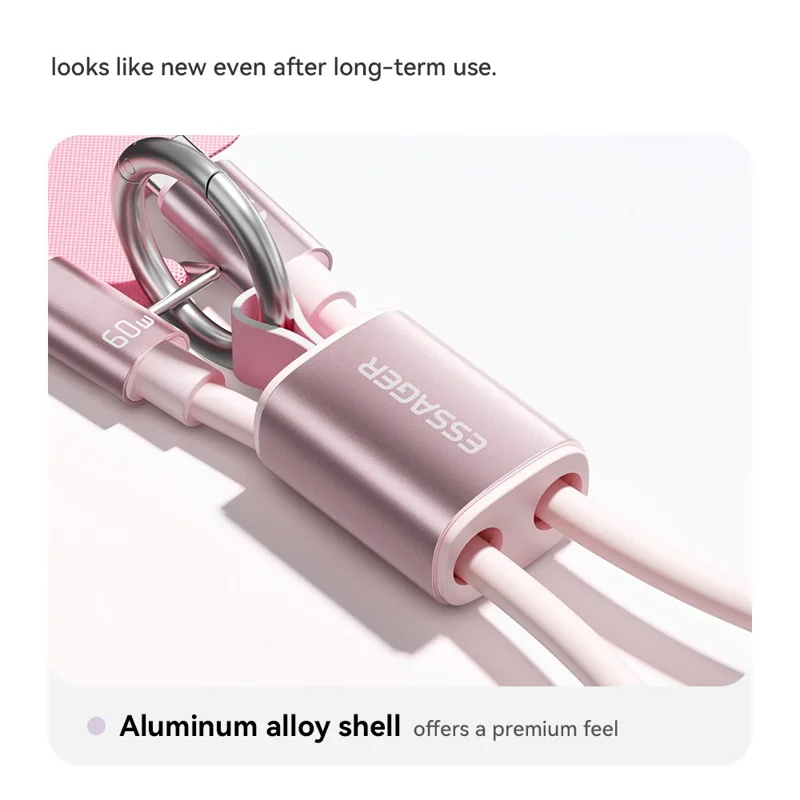 ESSAGER ES-X83 Type-C to Type-C 60W Lanyard Cable 2 in 1 Portable Charging Data Cable for Phone - Purple