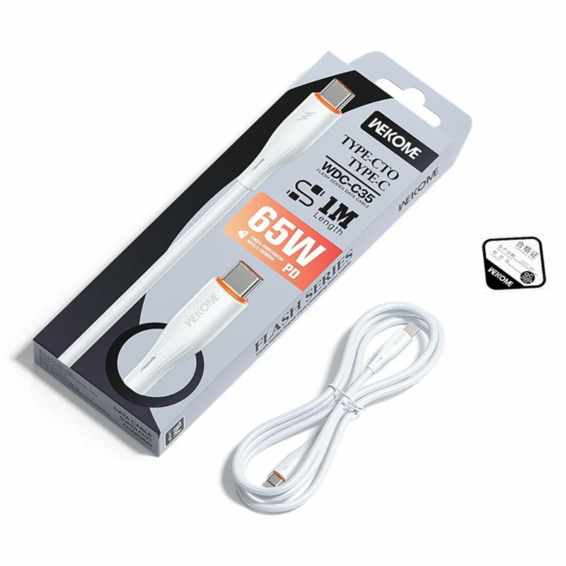 WEKOME WDC-C35 2 m Cable Tipo C a Tipo C 65 W PD Carga Rápida 480 Mbps Transmisión de Datos - Blanco