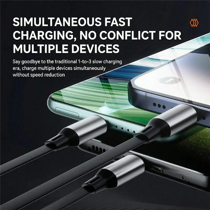 1.1m iP  /  USB-C  /  Micro USB 3 in 1 Retractable 100W Fast Charging Cable Built-in Phone Stand