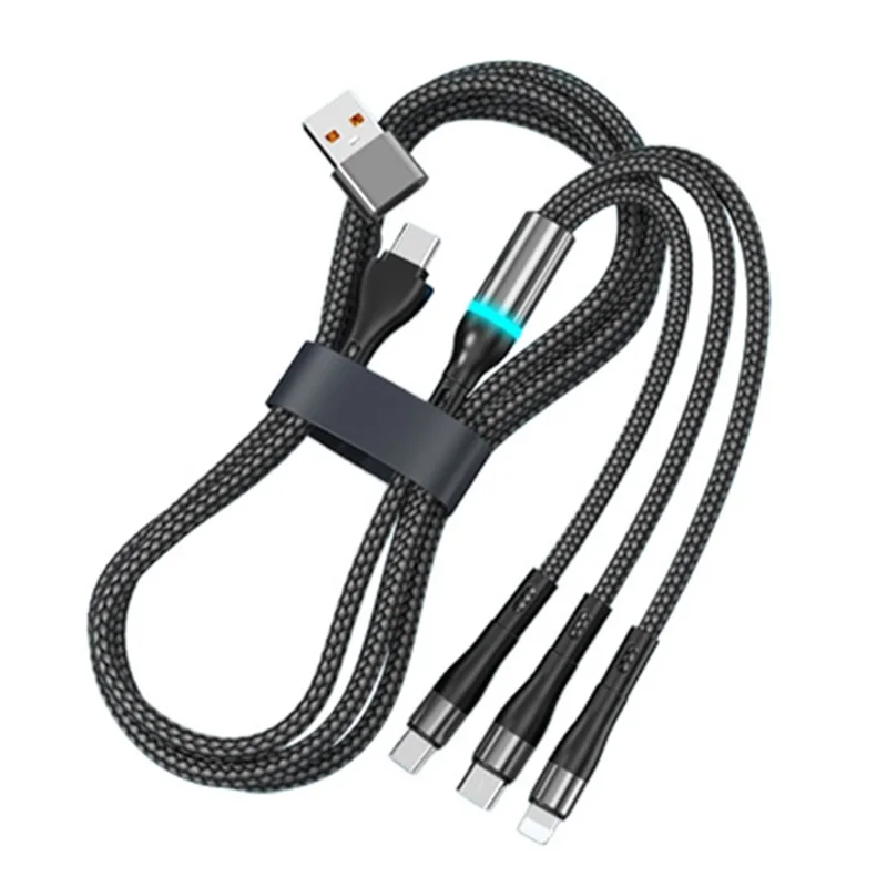 B6 1.2m USB-A / Type-C to iP  /  Type-C  /  Micro 100W Fast Charging Nylon Braided Cable for iPhone / Huawei / Xiaomi - Black