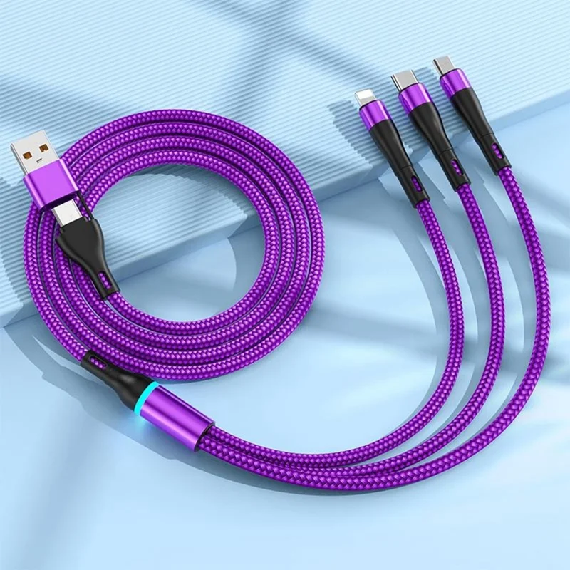 B6 1.2m USB-A / Type-C to iP  /  Type-C  /  Micro 100W Fast Charging Nylon Braided Cable for iPhone / Huawei / Xiaomi - Black