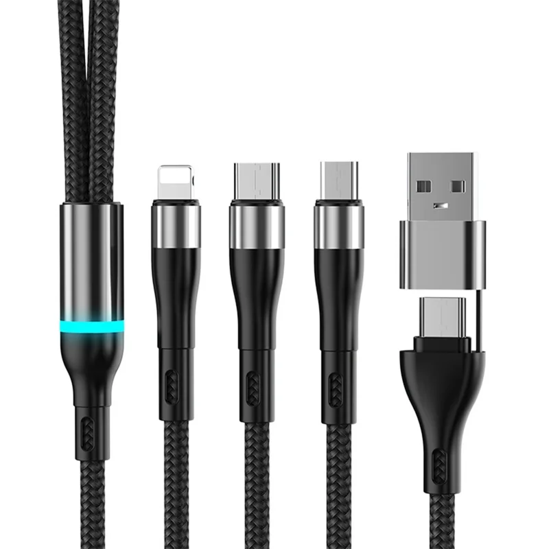 B6 1.2m USB-A / Type-C to iP  /  Type-C  /  Micro 100W Fast Charging Nylon Braided Cable for iPhone / Huawei / Xiaomi - Black