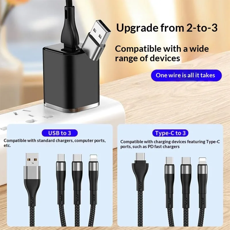 B6 1.2m USB-A / Type-C to iP  /  Type-C  /  Micro 100W Fast Charging Nylon Braided Cable for iPhone / Huawei / Xiaomi - Black