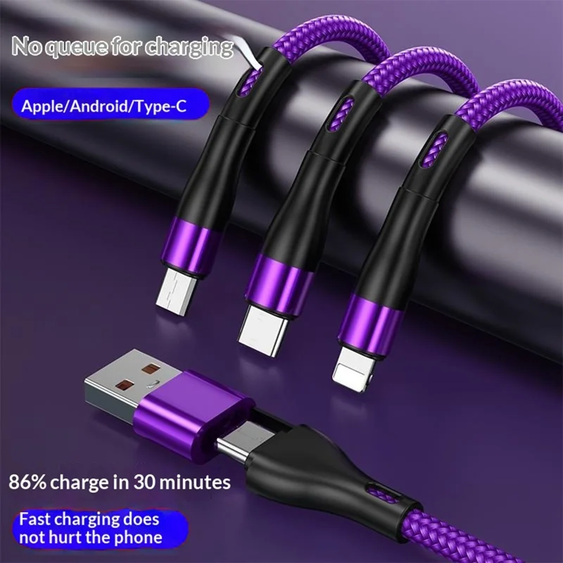 B6 1.2m USB-A / Type-C to iP  /  Type-C  /  Micro 100W Fast Charging Nylon Braided Cable for iPhone / Huawei / Xiaomi - Black
