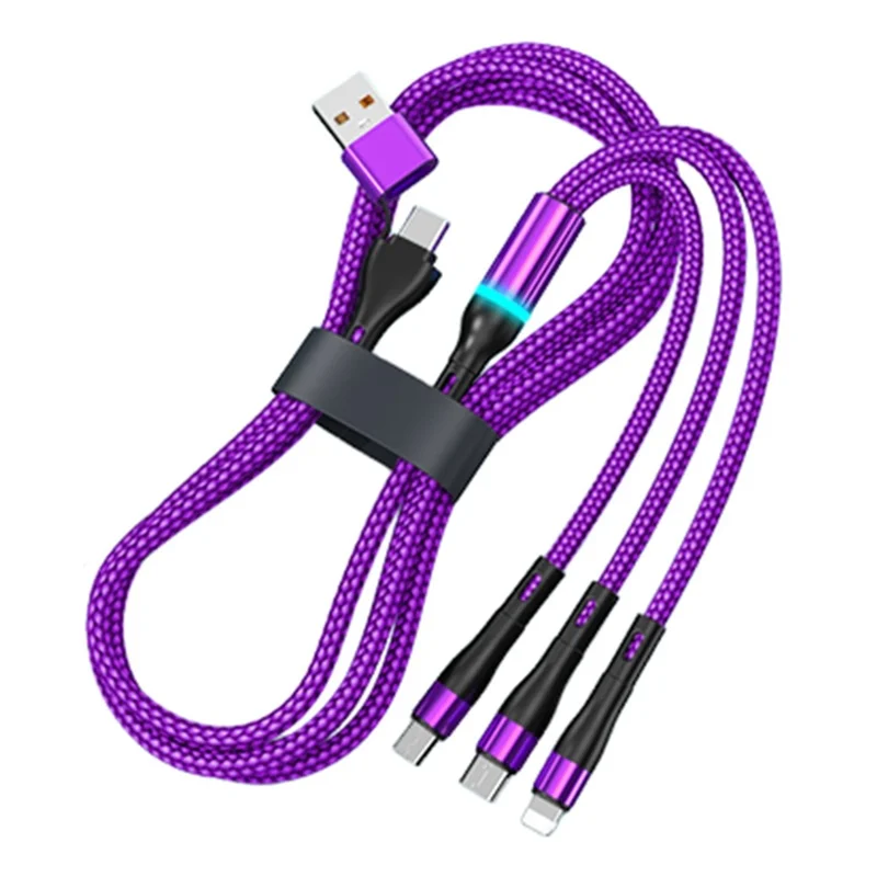 B6 1.2m USB-A / Type-C to iP  /  Type-C  /  Micro 100W Fast Charging Nylon Braided Cable for iPhone / Huawei / Xiaomi - Purple